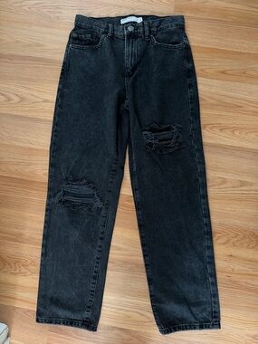 Garage Black Distressed Straight Leg Jeans